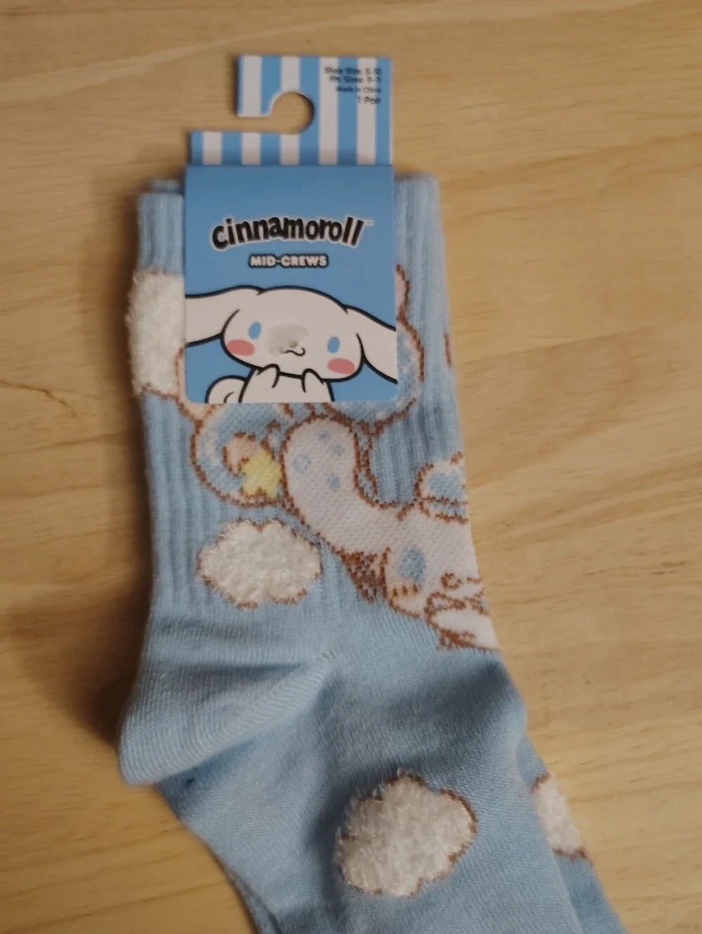 Sanrio Cinnamoroll Kawaii Sky Blue Socks with white clouds and brown outlines